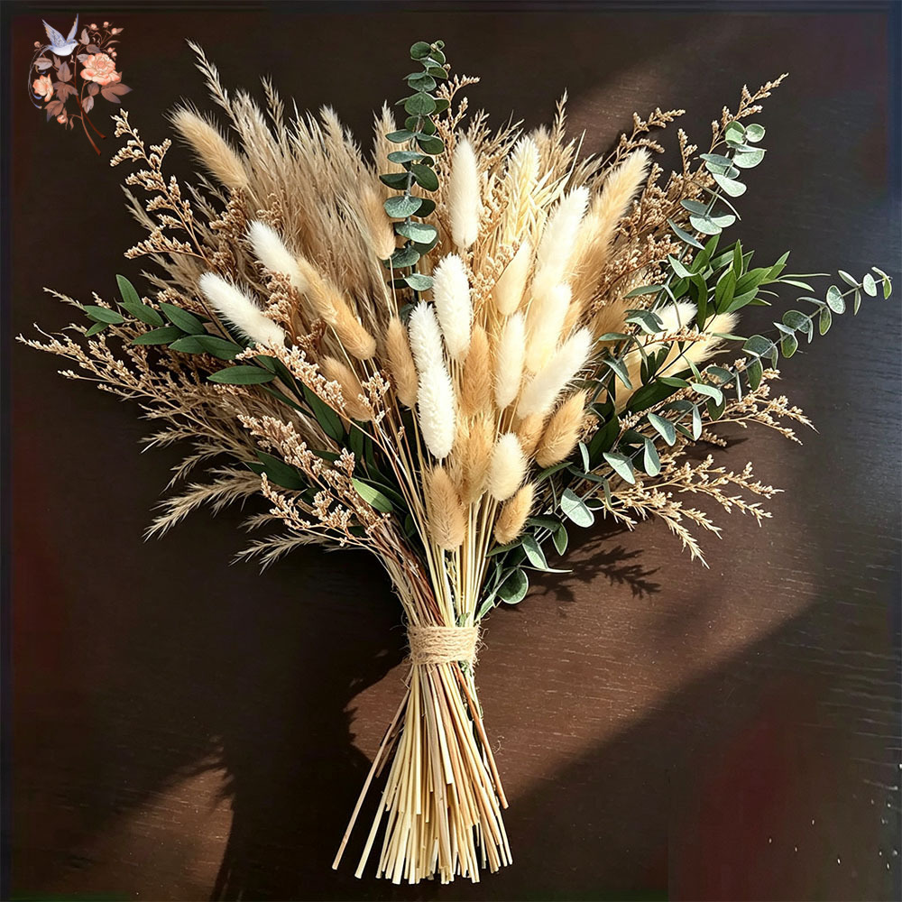 Eucalyptus Preserved - 80개입 천연 건조 꽃다발, 팜파스 풀과