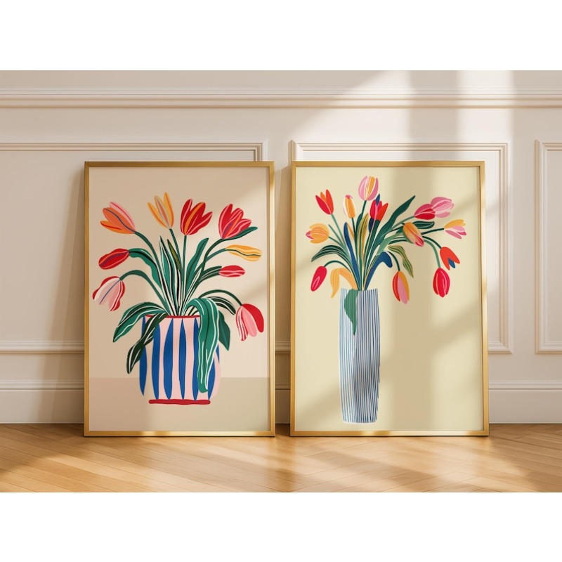 2개 튤립 꽃 캔버스 벽 예술, 프레임 없는 현대적인  - Florist Supply Vases 리뷰 및 가격